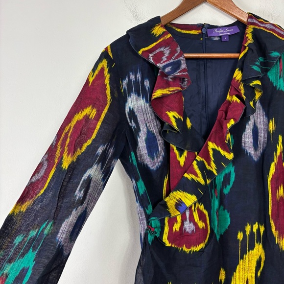 Ralph Lauren Vilgot Ikat-Print Evening Dress Womens 6 Purple Label Made in Italy - Picture 4 of 16